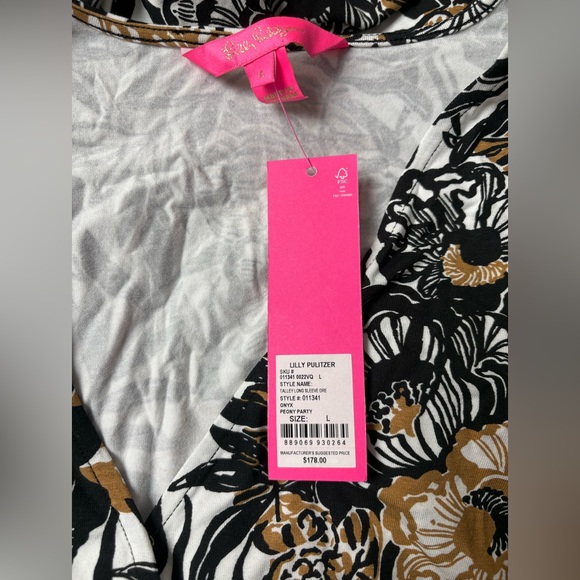 NWT Lilly Pulitzer Talley long sleeved dress Onyx Peony Party Large - Picture 3 of 6